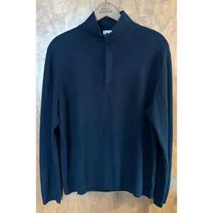 Ermenegildo Zegna Black Cashmere Silk Half Zip Sweater Leather Trim XL 54 Luxury